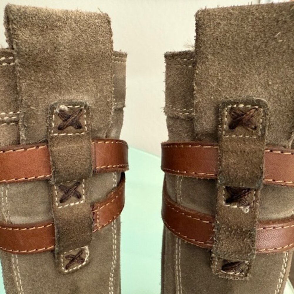 Frye Jane Tall Suede Strappy Harness Boots Women’s 7 Beige/Taupe Slouchy Western - Picture 11 of 16